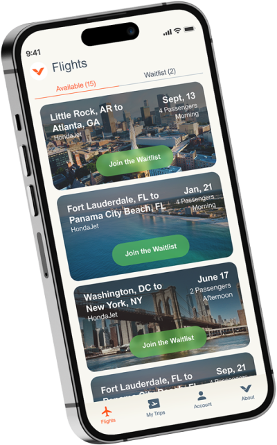 The Vaunt app showing available flights